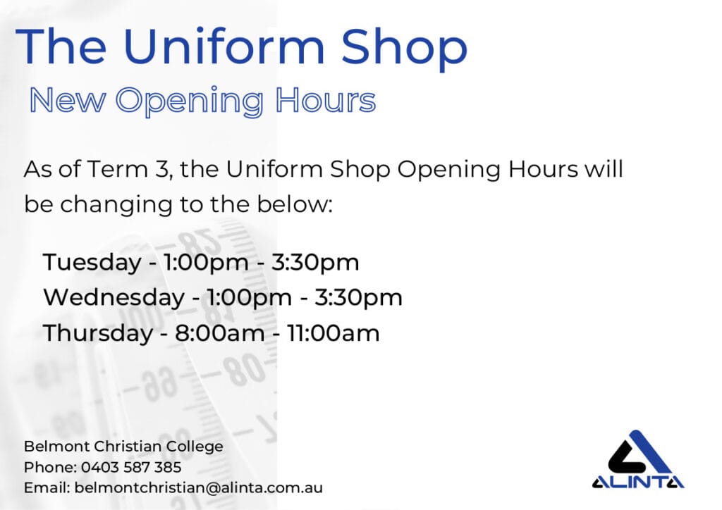 Uniform Shop News, BCC Uniform Shop Hours