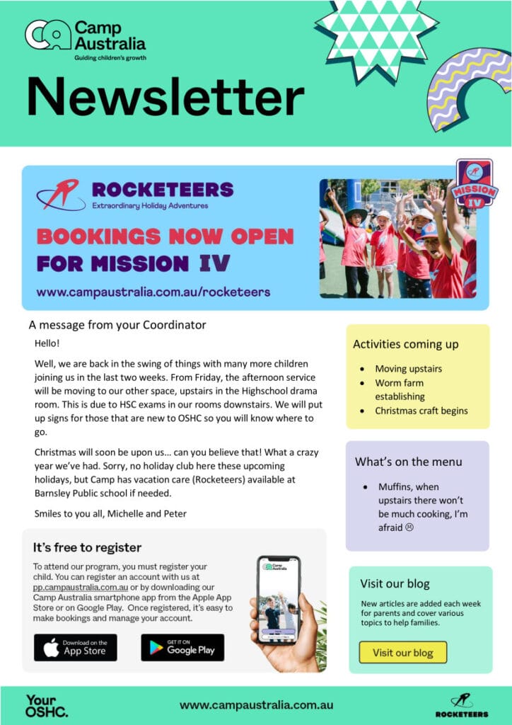OSHC News, Newsletter Term 4 week 6 2021 Rocketeers Launch