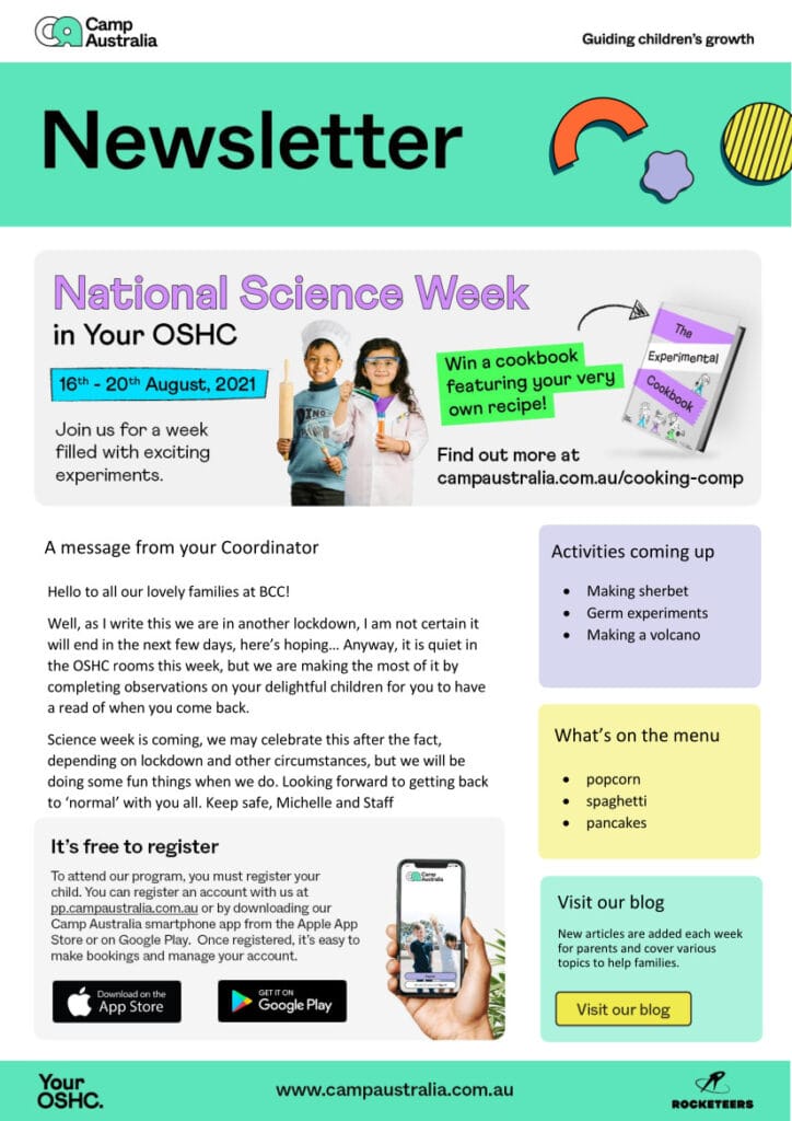 OSHC News, Newsletter Science Week