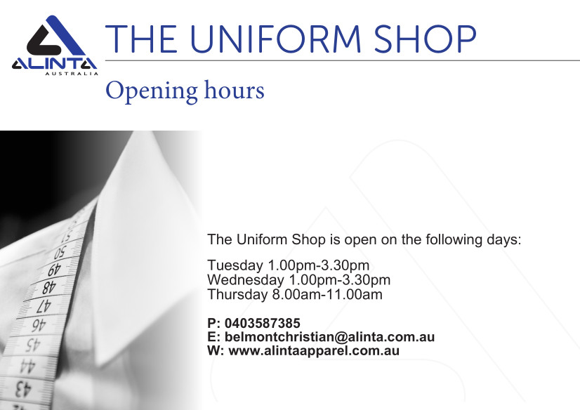 Uniform Shop News, BCC opening hours 2022