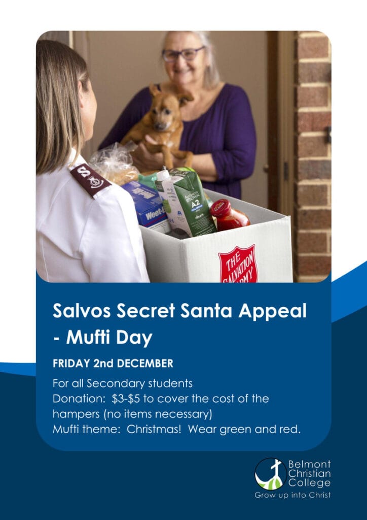 Mufti Day - Friday, 2nd December, Salvos Secret Santa Appeal Mufti Flyer